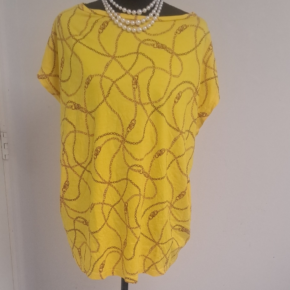 Lauren Ralph Lauren Yellow Chain-Print Short Sleeve Tunic